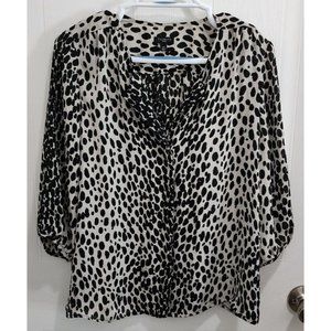 Talbots Women's 3/4 Sleeve Button Up‎ Chiffon Blouse Top Animal Print Size 14P